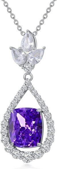 wholesale 14K White Gold Plated Sterling Silver Crushed Ice CZ Teardrop Pendant Necklace for Women-2-February