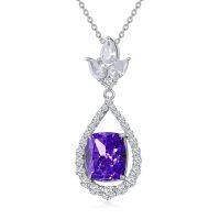 wholesale 14K White Gold Plated 925 Sterling Silver Crushed Ice CZ Teardrop Pendant Necklace for Women-2-February