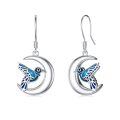 wholesale 925 Sterling Silver Green Peacock Crescent Moon Drop Earrings-0-0