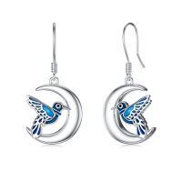wholesale 925 Sterling Silver Green Peacock Crescent Moon Drop Earrings-Hummingbird Moon