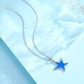 wholesale 925 Sterling Silver Blue Opal Starfish Pendant Necklace Sea Life Jewelry for Women Girls 45cm Chain Length-0-3