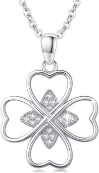 wholesale 925 Sterling Silver Heart-Shaped Four-Leaf Clover Crossed Butterfly and Tiger Eye Snowflake Pendant Necklace-Four Leaf Clover