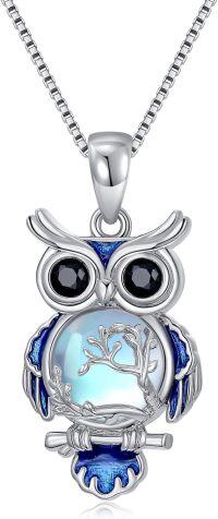 wholesale Sterling Silver Stone Owl Compass Necklace Graduation Gift for Women-Owl with Moonstone