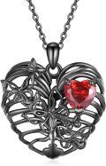 wholesale Black Rhodium Plated 925 Sterling Silver Heart Butterfly Red Crystal Pendant Necklace for Women-0-0