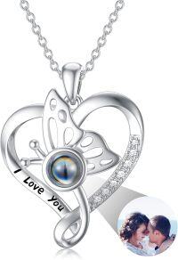wholesale 925 Sterling Silver 925 Butterfly Heart I Love You Projection Pendant Necklace - Romantic Gift for Women-G-Butterfly+Photo Fill
