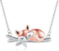 wholesale 925 Sterling Silver Sleeping Fox Pendant Necklaces for Women Gifts-Fox