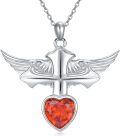 wholesale 925 Sterling Silver Red Crystal Heart Angel Wing Cross Guardian Angel Pendant Necklace Jewelry-0-0