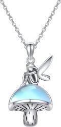 wholesale 925 Sterling Silver Blue Opalite Mushroom Fairy Pendant Necklaces for Women's  Ideas-0-0