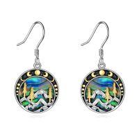 wholesale 925 Sterling Silver Abalone Shell Mountain Landscape Dangle Earrings for Nature Enthusiasts-Mountain earrings-moon