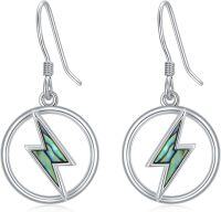 wholesale 925 Sterling Silver Lightning Bolt Drop Earrings with Abalone Shell Inlay-Lightning