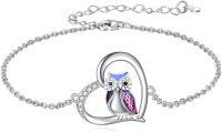 wholesale 925 Sterling Silver 925 Purple Crystal Owl Heart Anklet Bracelet Jewelry for Women and Girls-Silver-Owl Anklet for Women Sterling Silver