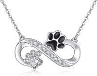 wholesale 925 Sterling Silver Cat Paw & Infinity Necklace with Elegant Gift Box for Women-Paw Print