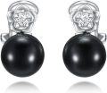wholesale 925 Sterling Silver Black Freshwater Pearl Flower Stud Earrings for Women-0-0