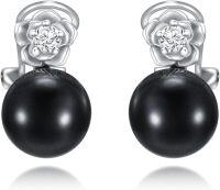 wholesale 925 Sterling Silver Black Freshwater Pearl Flower Stud Earrings for Women-Rose Stud