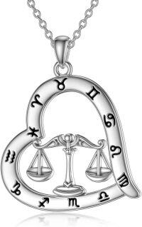 wholesale Sterling Silver Zodiac Necklace with 12 Constellations Horoscope Heart Pendant for Women-01-Libra Necklace(09.23-10.22)-01-Libra Necklace(09.23-10.22)