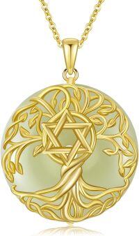wholesale 14K Gold Plated Sterling Silver Jade Celtic Tree of Life Necklace-Star of David