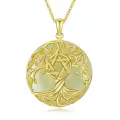 TOUPOP 14K Gold Plated Sterling Silver Jade Tree Of Life Necklace Celtic Family Jewelry Gift-0-0