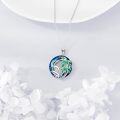 wholesale 925 Sterling Silver Palm Tree Dolphins Pendant Necklace with Blue Crystal and Green Enamel-0-4