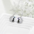 wholesale 925 Sterling Silver Black Cat & Blue Butterfly on Crescent Moon Drop Earrings for Women Gifts-0-1