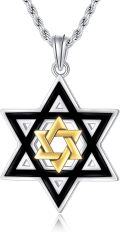 wholesale 925 Sterling Silver Black & Gold Star of David Pendant for Men's Jewelry Necklaces-0-0