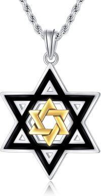 wholesale 925 Sterling Silver Black & Gold Star of David Pendant for Men's Jewelry Necklaces-Black & Gold