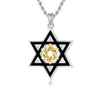 wholesale 925 Sterling Silver Black & Gold Star of David Pendant for Men's Jewelry Necklaces-Black & Gold
