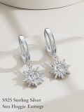 wholesale 925 Sterling Silver CZ Sun & Moon Drop Hoop Earrings for Women Girls  4cm Long-0-4