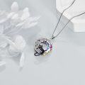 wholesale 925 Sterling Silver Black Cat with Rainbow Crystal Circle Pendant Necklace-0-1