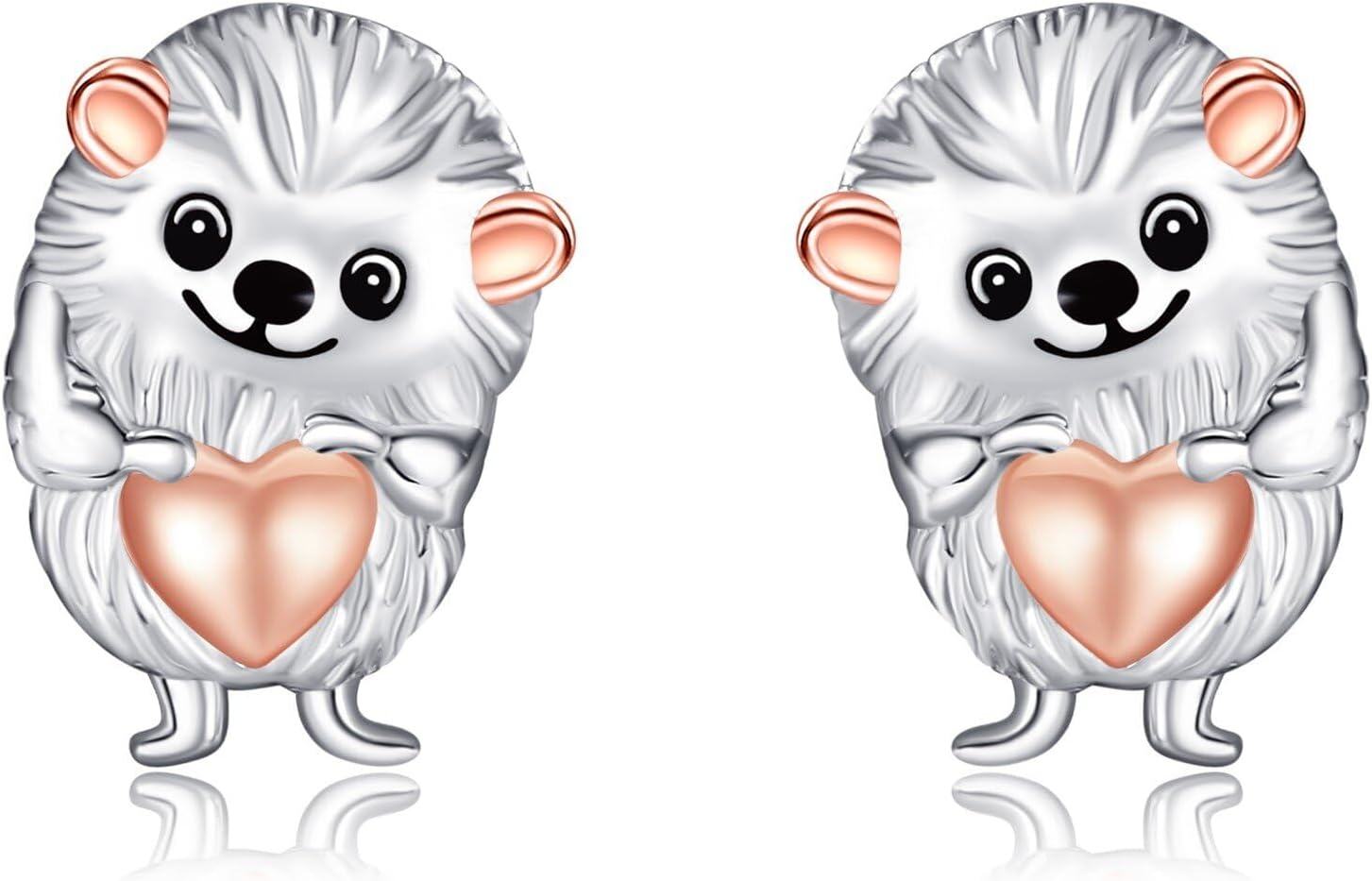 925 Sterling Silver Cute Hedgehog Heart Stud Earrings for Women Girls  4PCs Set-0-0