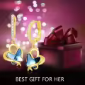 TOUPOP 14k Gold Plated Sterling Silver Crystal Butterfly Hoop Drop Earrings-0-2