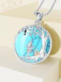 wholesale Sterling Silver Stone Alice in Wonderland Cat Pendant Necklace Tree of Life Jewelry Gift for Women-0-10