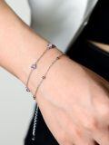 wholesale 925 Sterling Silver & 5A Cubic Zirconia Heart Charm Bracelet - Elegant Double Strand Design, February Birthstone Gift for Women-0-3