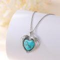 wholesale 925 Sterling Silver Angel Wing Pendant w/ Turquoise & Opal Stone Heart Charm Necklace-0-1