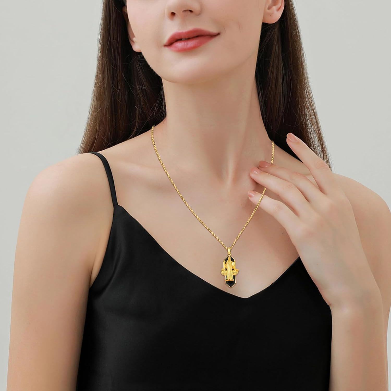wholesale Gold Plated 925 Sterling Silver Saint Benedict Medal Necklace with Onyx Stone and Engraved Prayer for Men Women Catholic Gifts-0-4