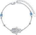 wholesale 925 Sterling Silver Evil Eye Hamsa Hand Charm Bracelet with Blue Crystal Stones for Women's Fashion s-0-0
