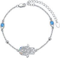 wholesale 925 Sterling Silver Evil Eye Hamsa Hand Charm Bracelet with Blue Crystal Stones for Women's Fashion s-Chakra
