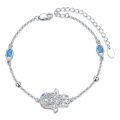 wholesale 925 Sterling Silver Hamsa Hand Bracelet With Blue Crystal And Charm Accents-0-0