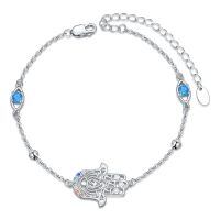 wholesale 925 Sterling Silver Hamsa Hand Bracelet With Blue Crystal And Charm Accents-Chakra