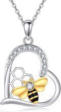 wholesale 925 Sterling Silver Bee Honeycomb Heart Pendant Necklace for Women Girls  48cm Chain Length-0-0