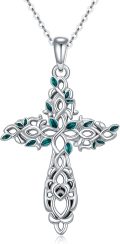 wholesale 925 Sterling Silver Celtic Knot Cross Necklace with Green Stones - Irish Viking s for Men & Women-0-0
