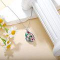 wholesale 925 Sterling Silver Moss Agate Oval Pendant with Lily Flowers and Chain for Women-0-1