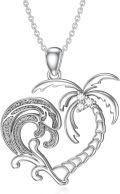 wholesale 925 Sterling Silver Heart-Shaped Wave and Palm Tree Pendant Necklace with Cubic Zirconia for Women-0-0