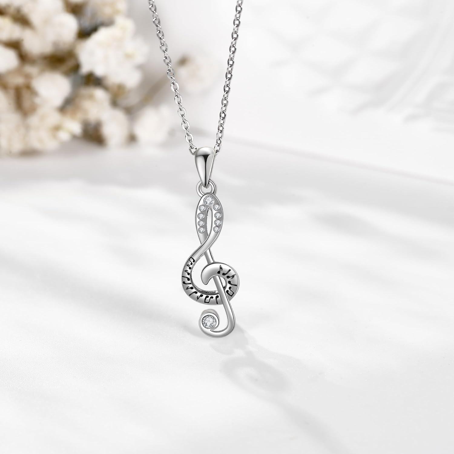 wholesale 925 Sterling Silver Music Note Pendant Necklace for Women Girls-0-2