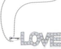 wholesale 925 Sterling Silver LOVE Pendant Necklace with Cubic Zirconia Stones and Adjustable Chain - Romantic Gift for Her-Silver Love