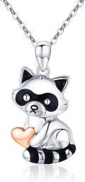 wholesale 925 Sterling Silver Raccoon Heart Pendant Necklace with Black and White Design-0-0