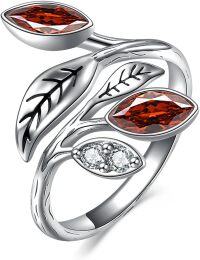 wholesale 925 Sterling Silver CZ Chakra Tree Leaf Adjustable Ring (6 9 ) Holiday Gift-1-Garnet Ring