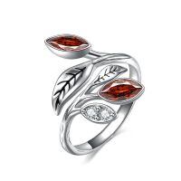 wholesale 925 Sterling Silver CZ Chakra Tree Leaf Adjustable Ring (6 9 ) Holiday Gift-1-Garnet Ring