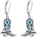 wholesale Platinum-Plated Sterling Silver Turquoise Cowgirl Boot Earrings, Western Style, 17mm-0-0