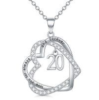 TOUPOP Sterling Silver Heart Pendant Necklace, 20th Birthday Gift for Her-undefined