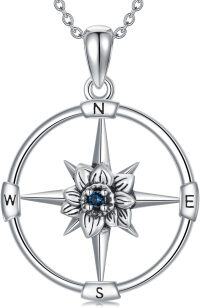 wholesale 925 Sterling Silver Birthstone Flower Necklace Compass Pendant for Women-03-Mar-Daffodil